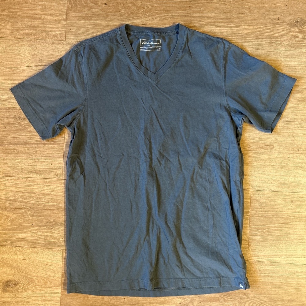 Eddie Bauer Mens Legendwash V-Neck T-Shirt Blue Gray Short Sleeve Size Medium